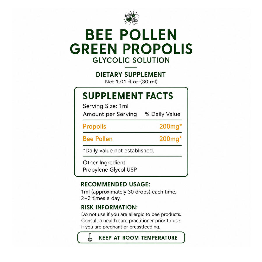 Apiário Silvestre Bee Pollen Green Propolis 30 mL | Dual-Action Formula | Daily Immune Support