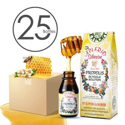 Family Value Pack* Free Shipping*25 Bottles of Apiario Silvestre Brazilian Green Bee Propolis Glycolic Extract-Non Alcoholic, Wax Free, Sugar Free