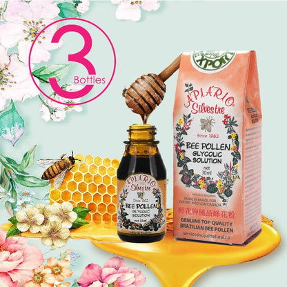 3 Bottles of Apiario Silvestre Brazilian Bee Pollen Liquid Glycolic Extract -Non Alcoholic, Wax Free, Sugar Free