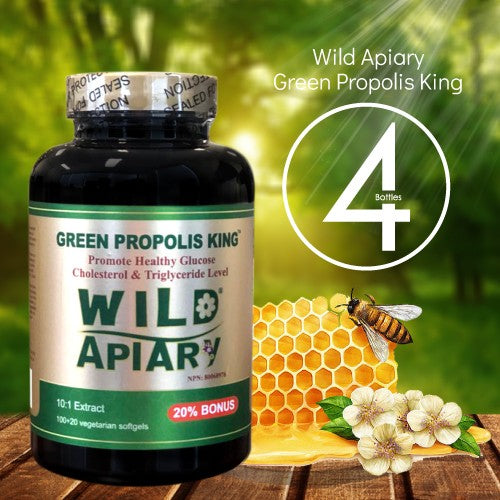 4 Bottles of Wild Apiary Brazilian Green Bee Propolis King Capsule-Non Alcoholic, Wax Free, Sugar Free, 120 Vegetarian Softgel